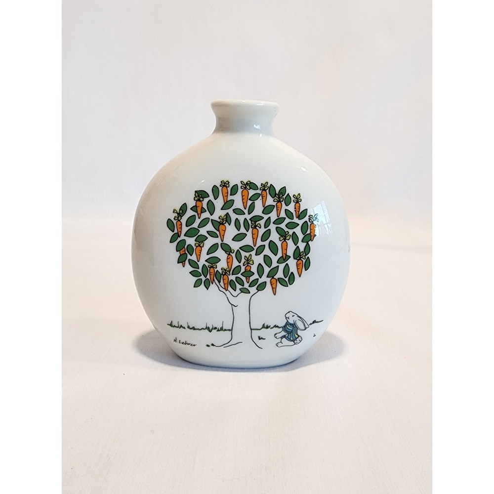 Vintage Oatmeal Studios Papel H Lehrer Rabbit Carrot Tree Bud Vase Japan